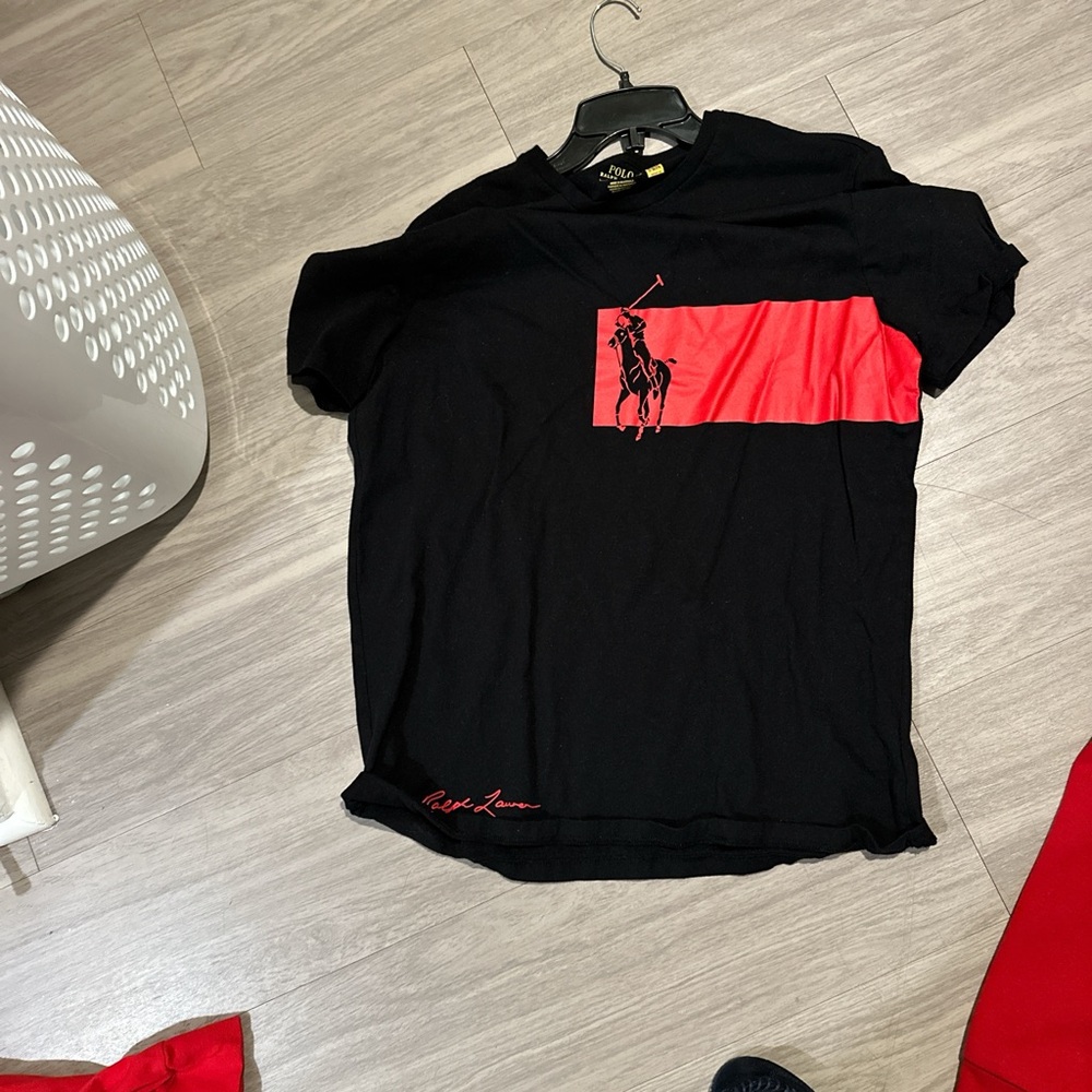 Ralph Lauren Men's Black Tee with Red Accent